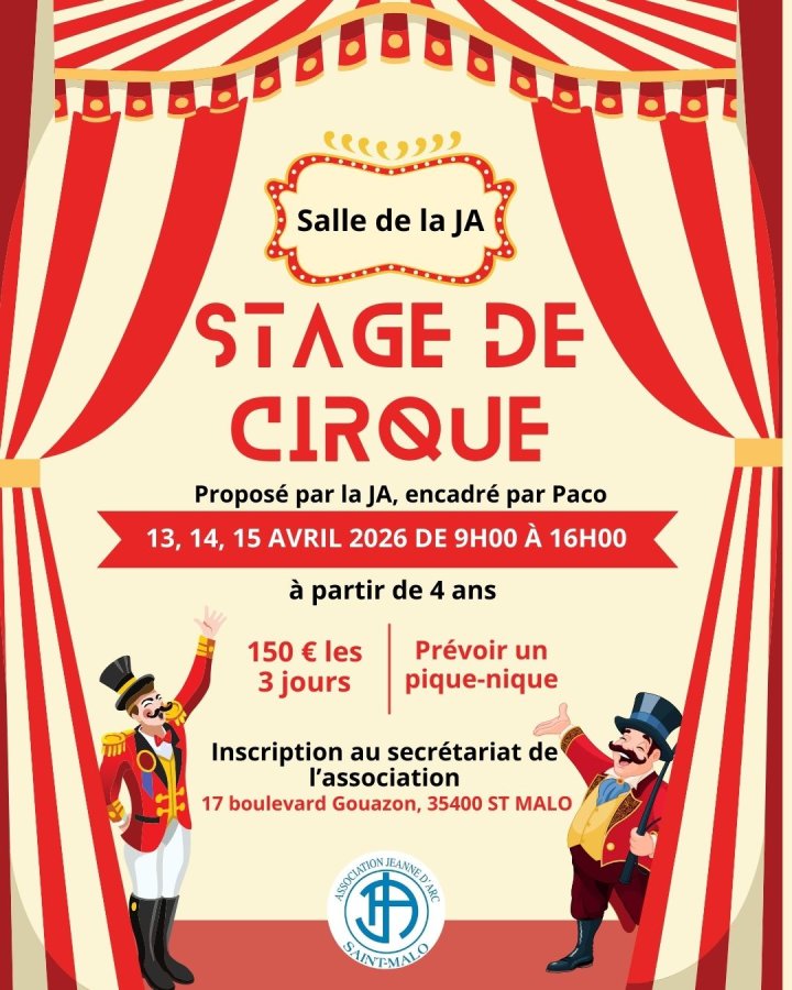 Affiche stage cirque avril 2026