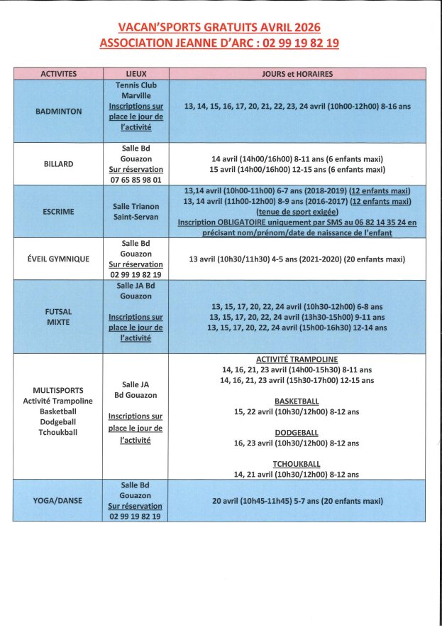 Vacan'Sports avril 2026